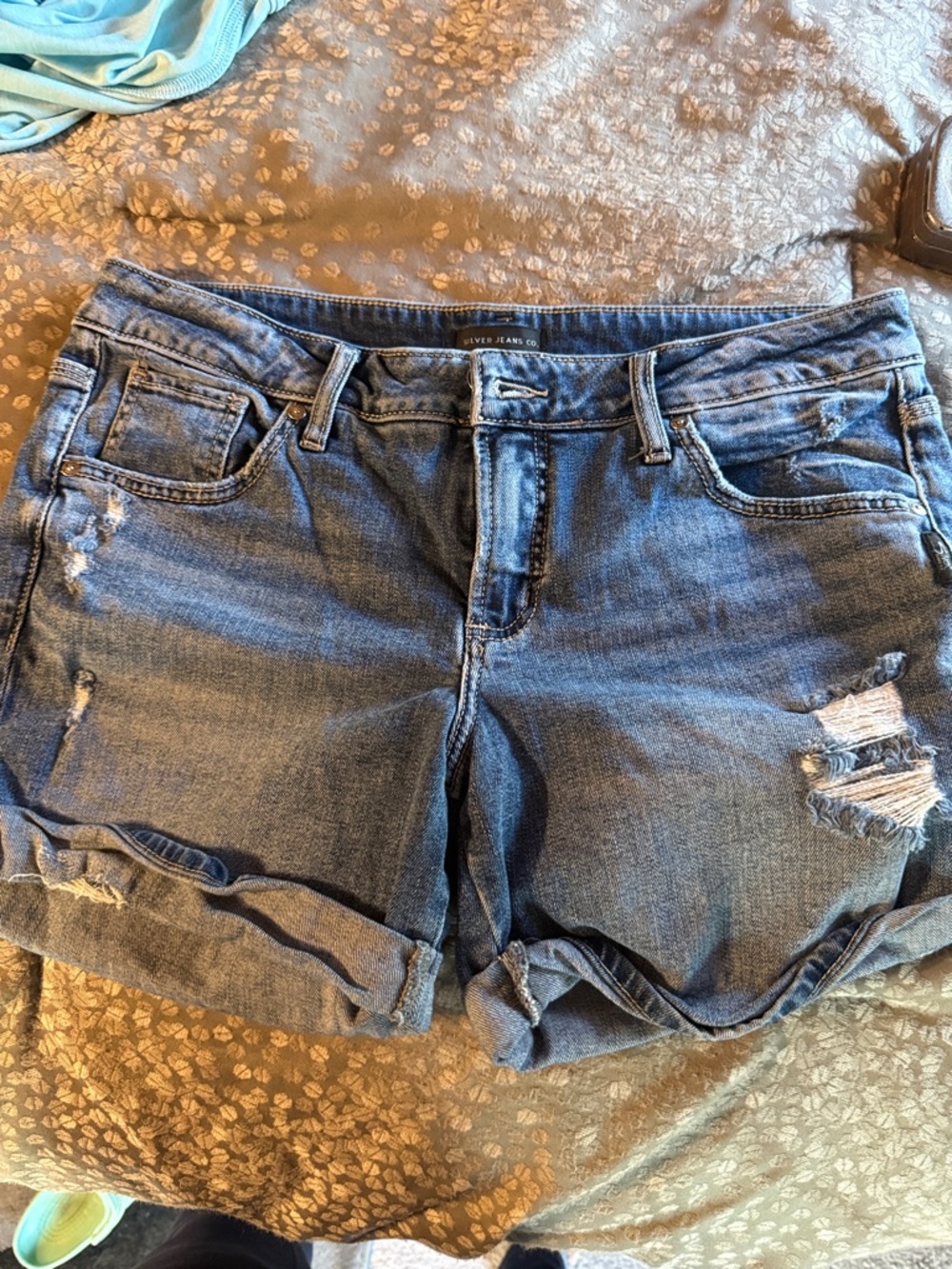 Silver Jeans Blue Distressed Rolled Cuff Denim Shorts